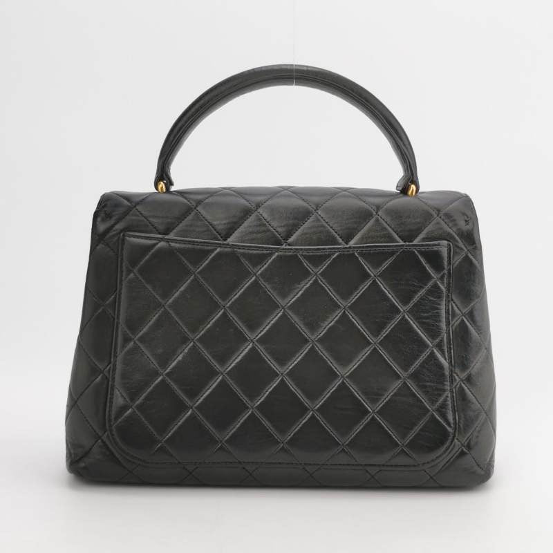 Chanel Vintage Top Handle Kelly Coco Handle Black Flap Bag lambskin leather 24k Gold Hardware
