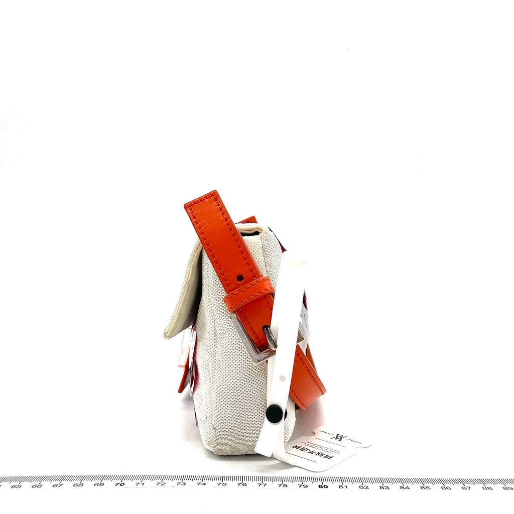 Fendi Baguette 1997 White Blue Red Sequins Orange Satin Lining Shoulder Bag