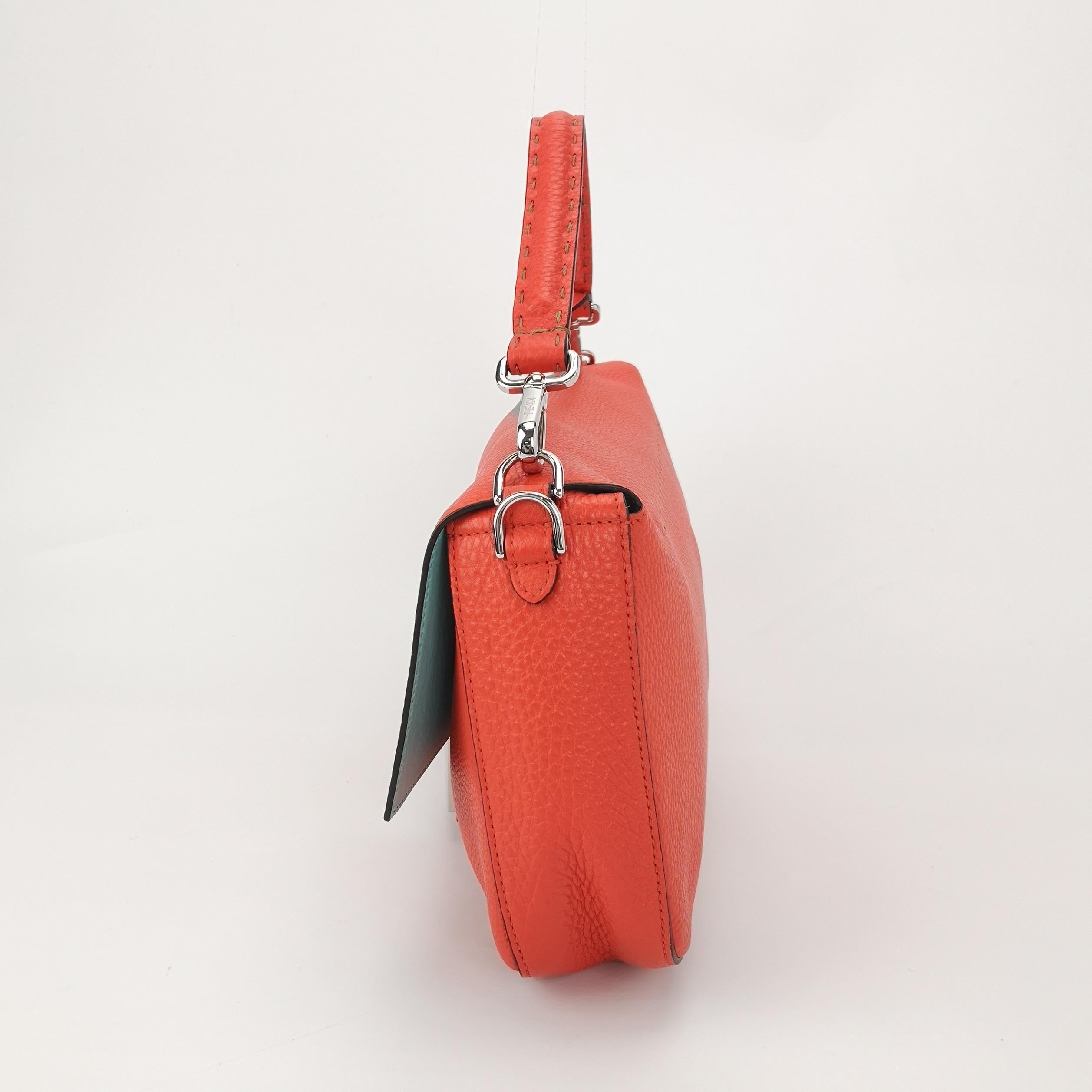 Fendi Baguette Selleria Calfskin Leather Crossbody Bag Large Orange Red