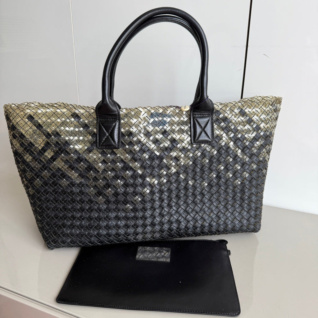 Bottega Veneta Cabat Large Intreccio Black and Transparent Leather and PVC Tote Bag
