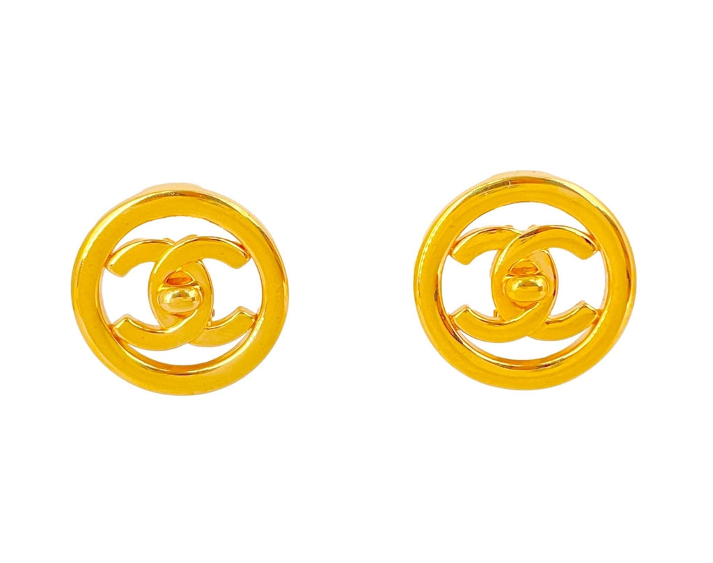 Chanel Vintage 97P Encircled Turnlock Stud Earrings