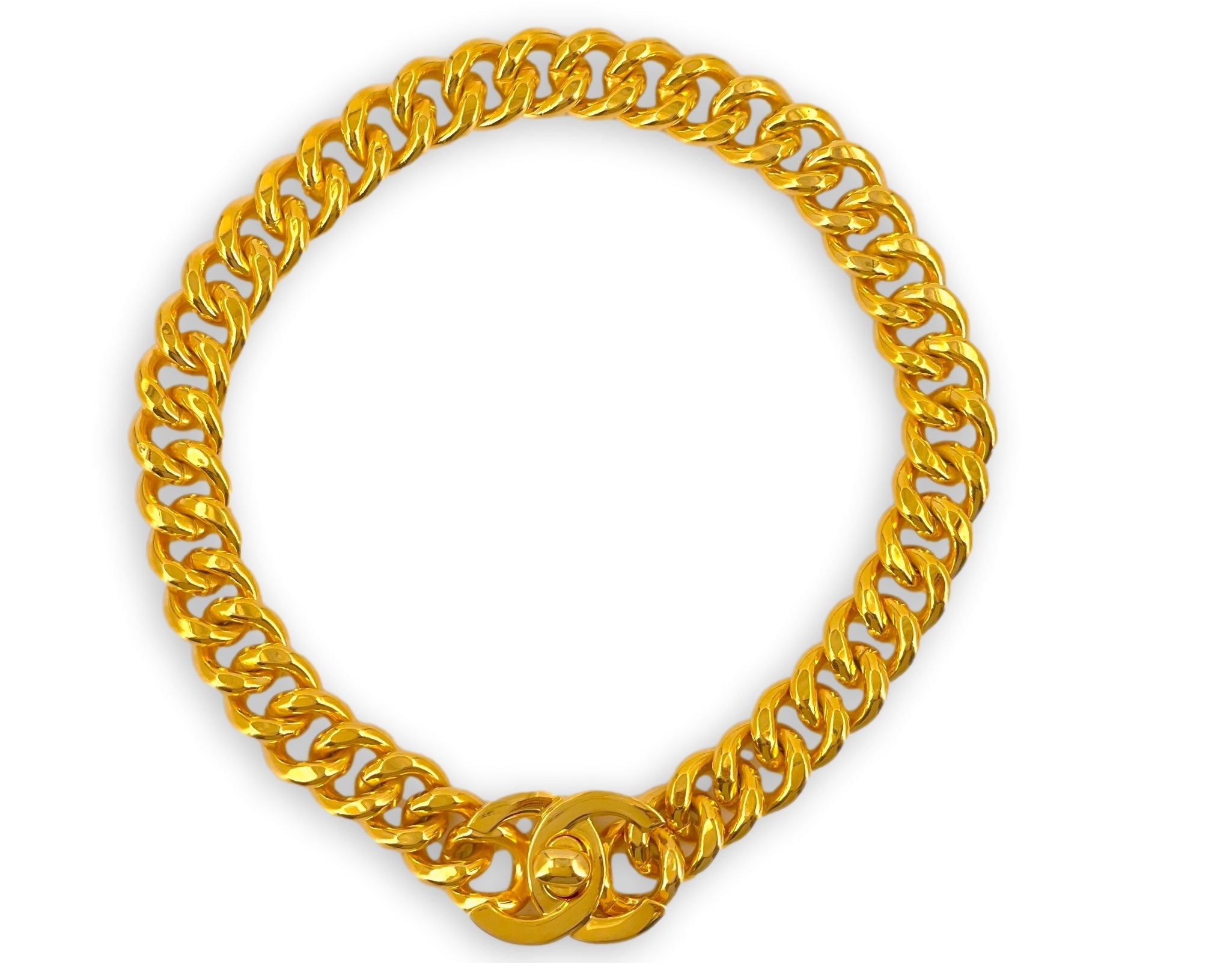 Chanel 96P Vintage Chunky Turnlock Choker Necklace 24k Gold Plated