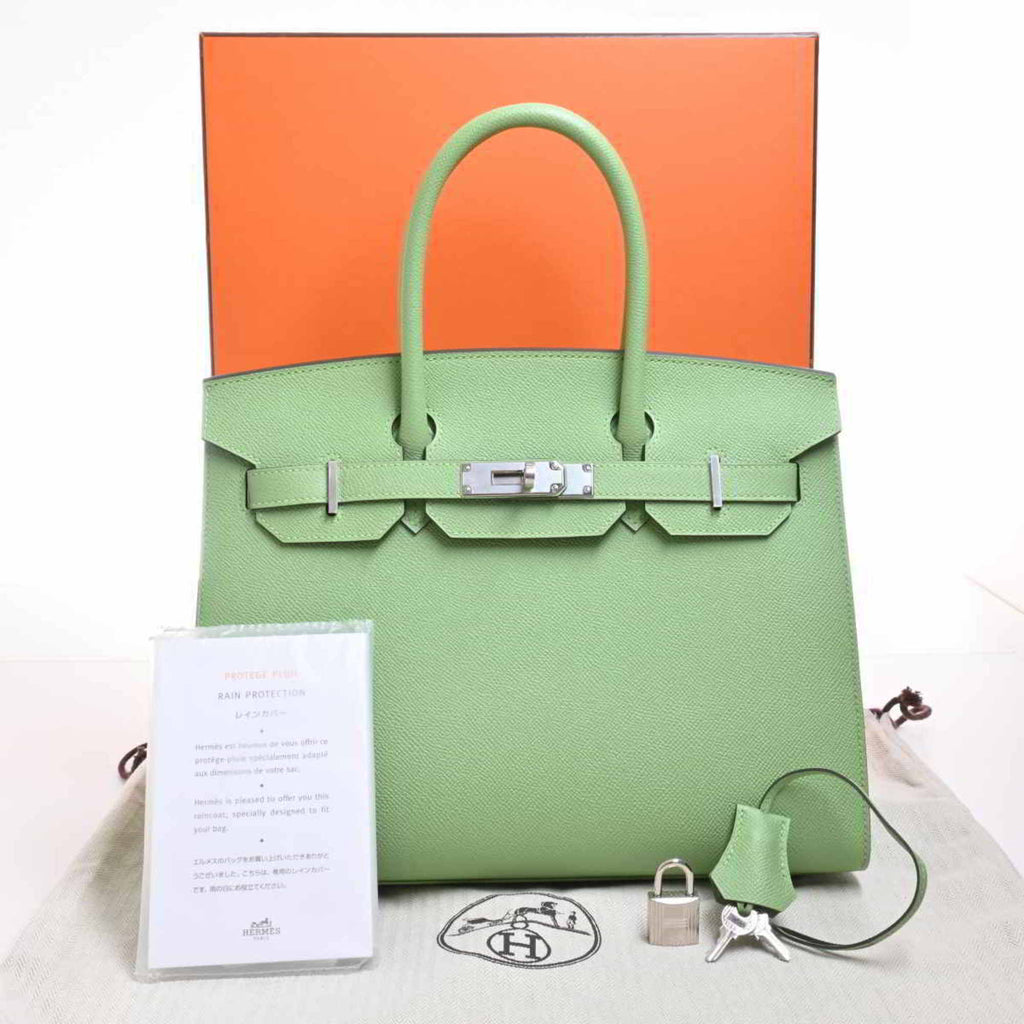 Hermes Epson Birkin 30 Serie Handbag Pastel Green