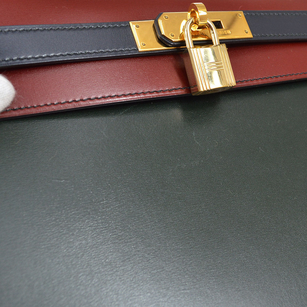 HERMES 1992 KELLY 28 SELLIER Tricolor Box calf