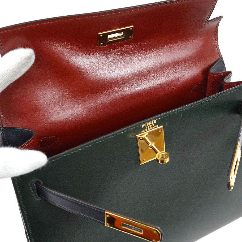 HERMES 1992 KELLY 28 SELLIER Tricolor Box calf