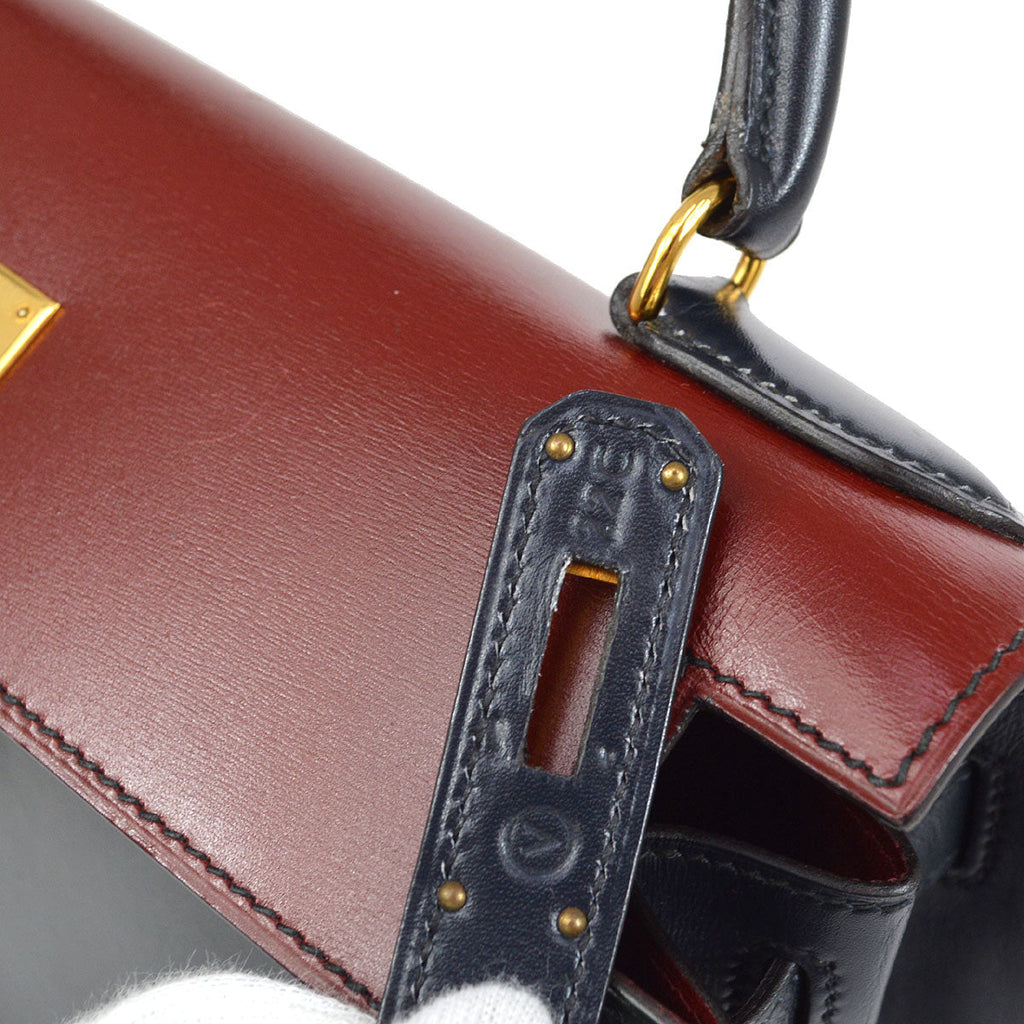 HERMES 1992 KELLY 28 SELLIER Tricolor Box calf