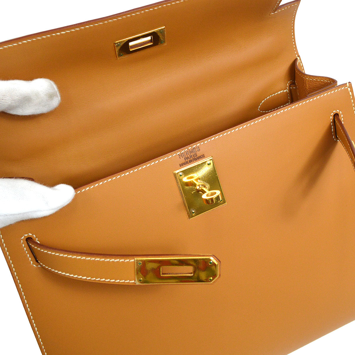 HERMES  KELLY 28 SELLIER Natural Veau Chamonix