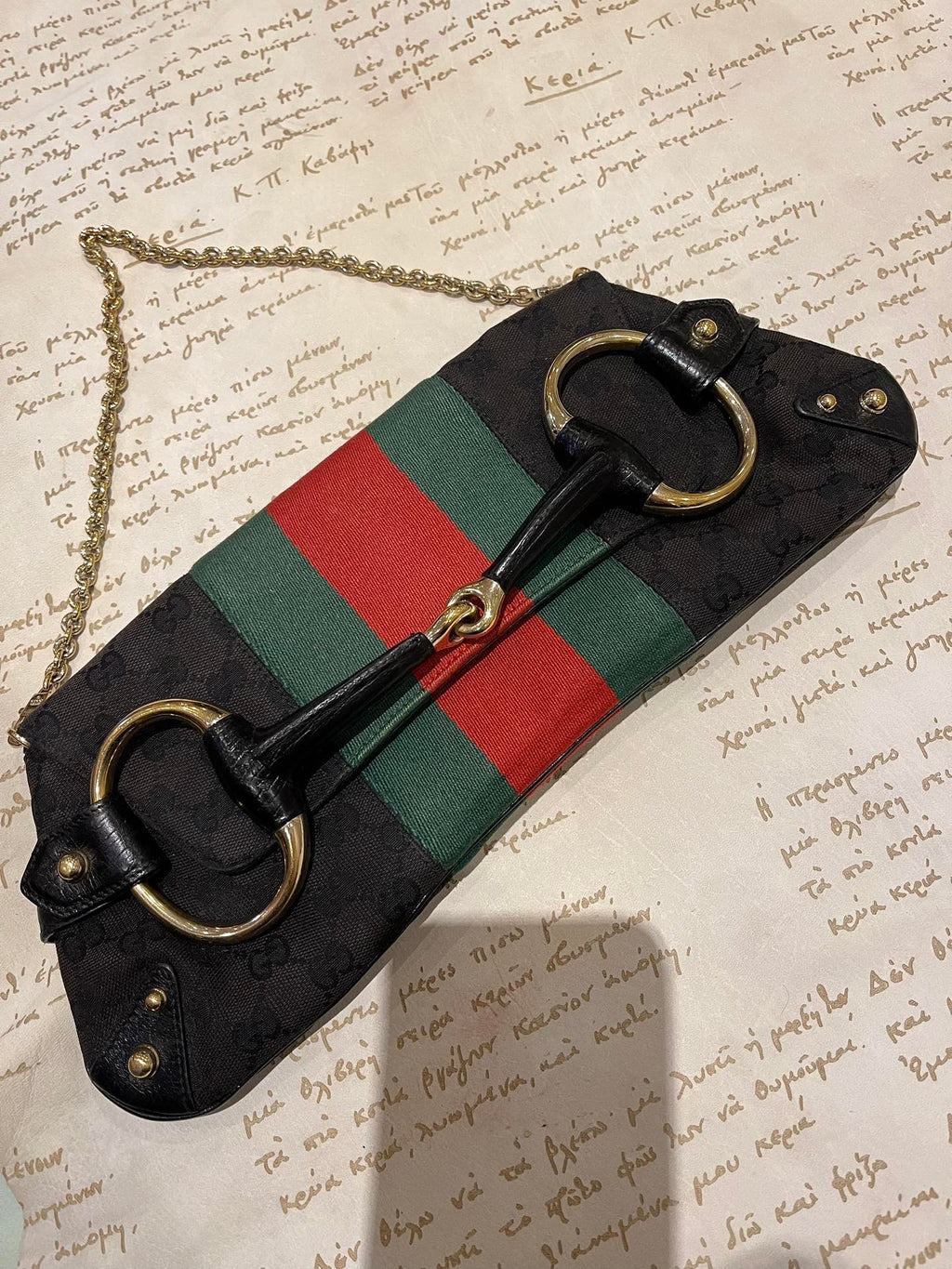 Gucci Horsebit 1955 Cloth Black Monogram Red Web Large Shoulder bag