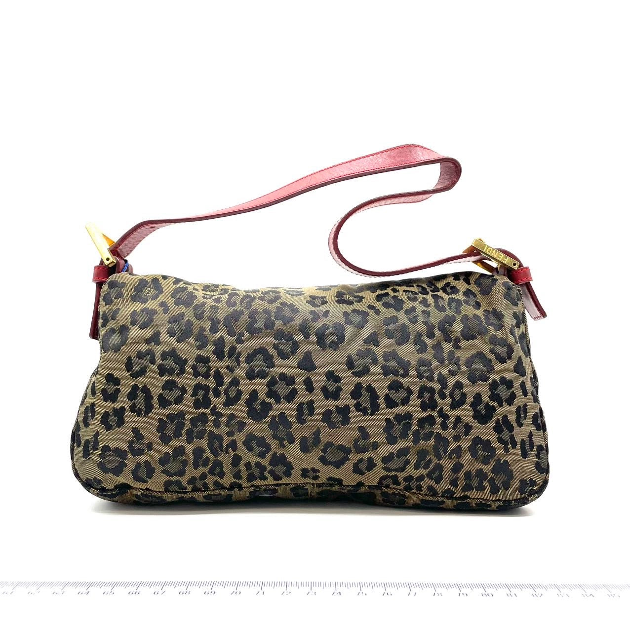 Fendi Baguette Denim Leopard Print with Red Leather Gold Hardware