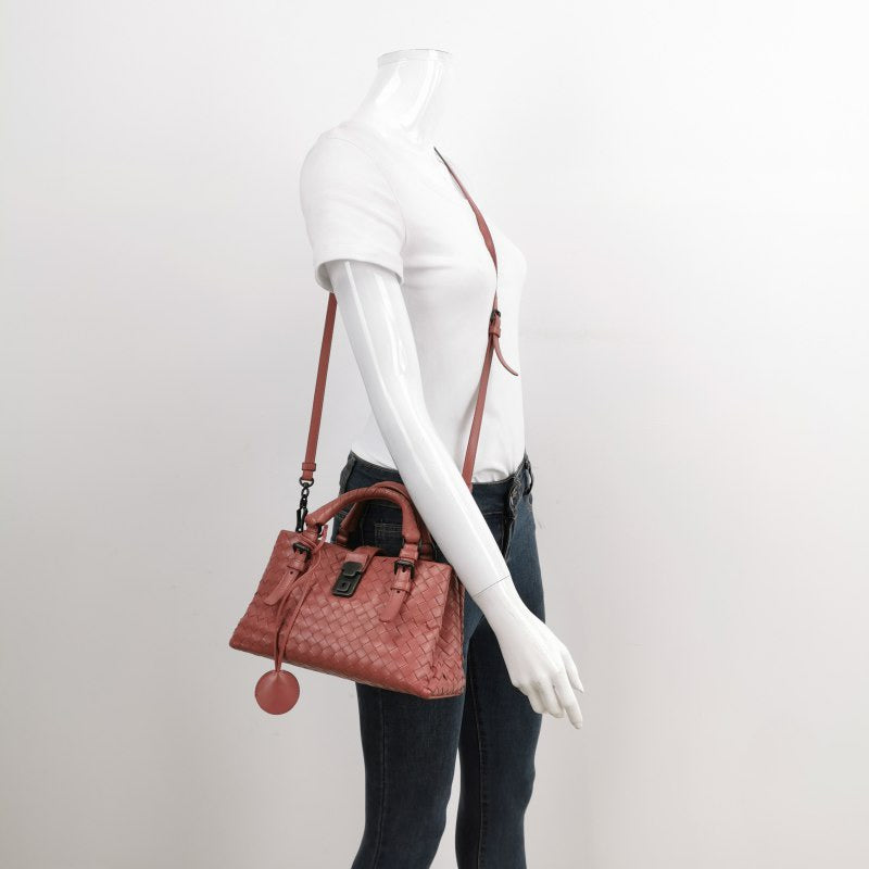 Bottega Veneta Roma Mini Bag Intrecciato Nappa Leather Pink 25cm