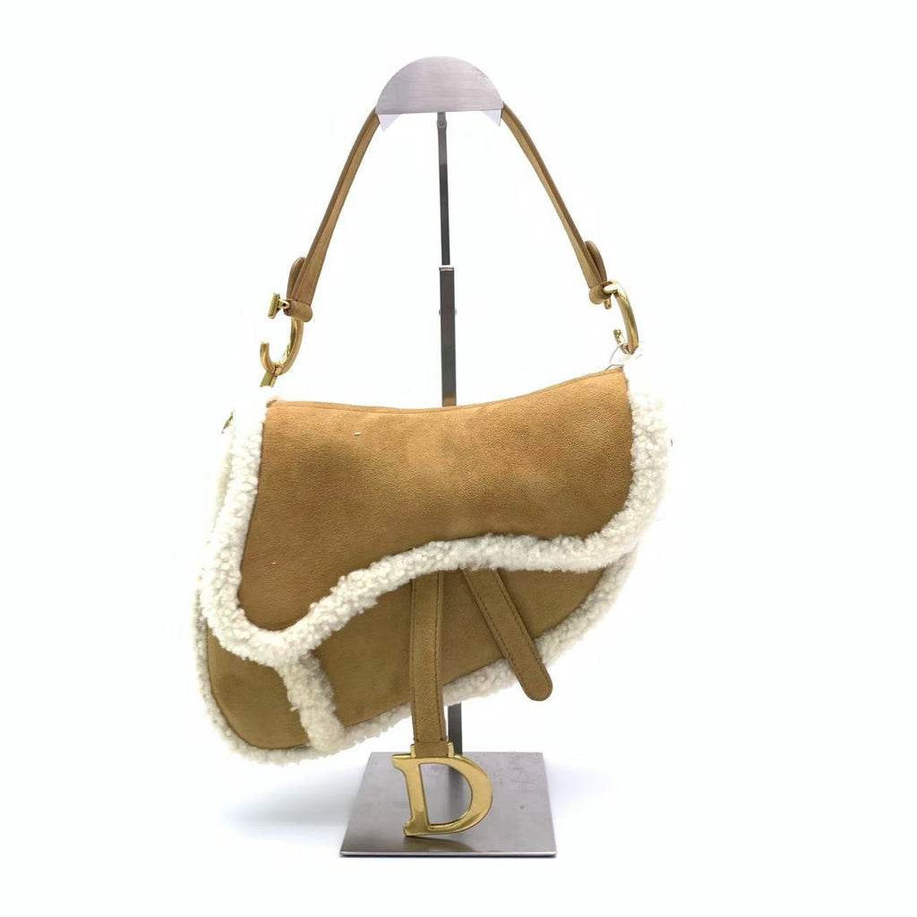 Dior Saddle 2020 Shoulder Bag Shearling Brown and While