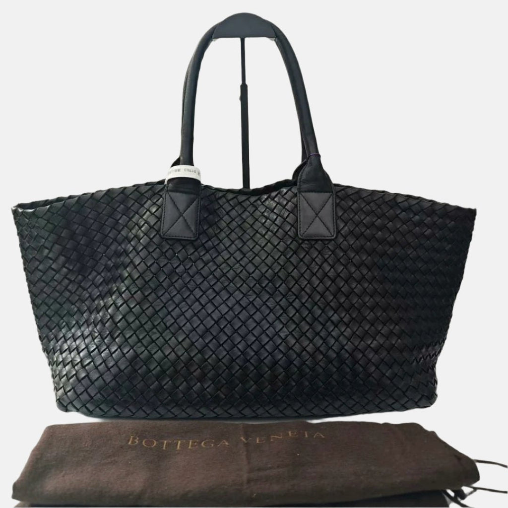 Bottega Veneta Cabat Large Intreccio Leather Tote Bag Black 40cm