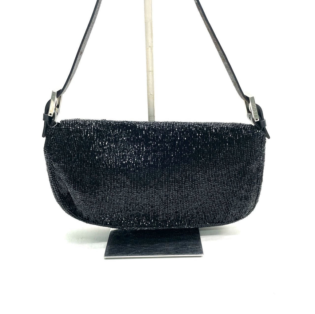 Fendi Baguette Vintage Black Glitter Beads Shoulder Bag