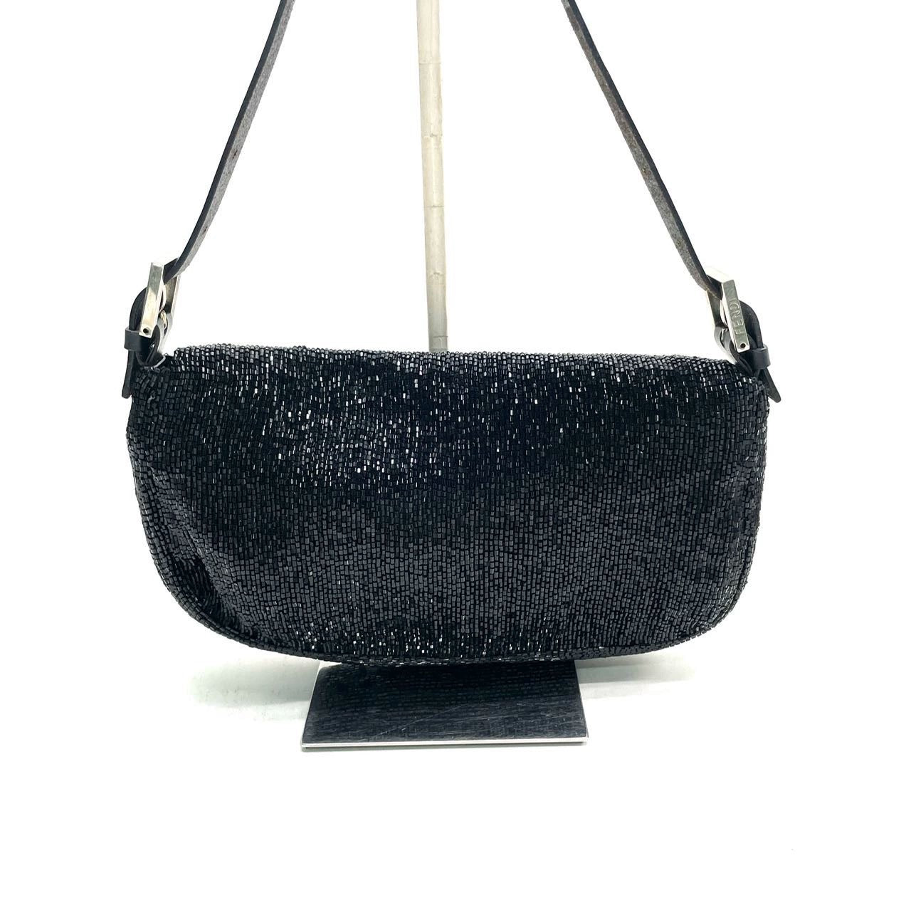 Fendi Baguette Vintage Black Glitter Beads Shoulder Bag