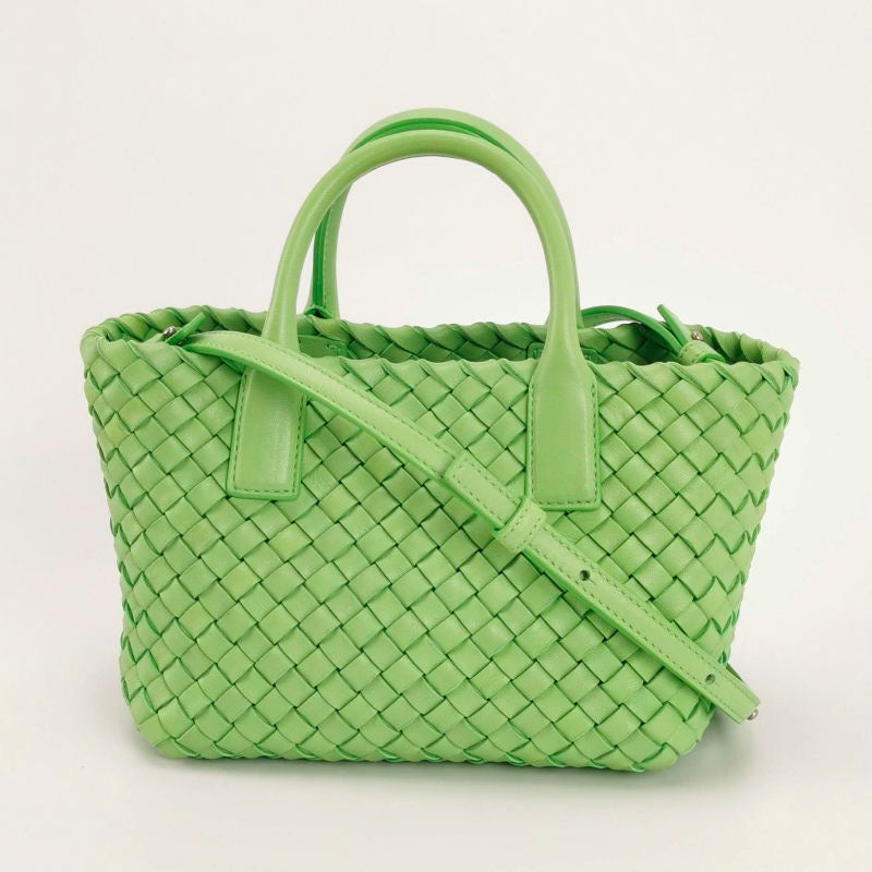 Bottega Veneta Cabat Mini Intreccio Leather Tote Bag Green