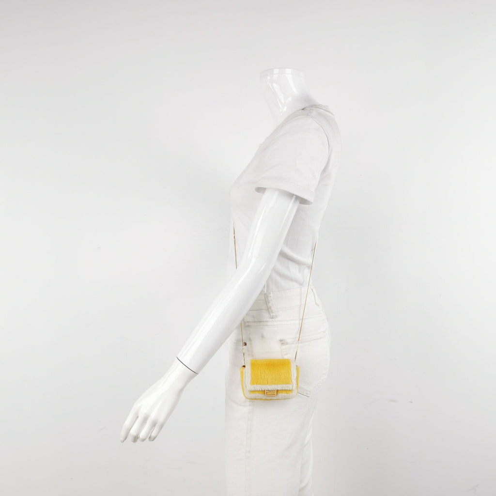 Fendi Nano Baguette Charm Yellow Synthetic Fur with Chain