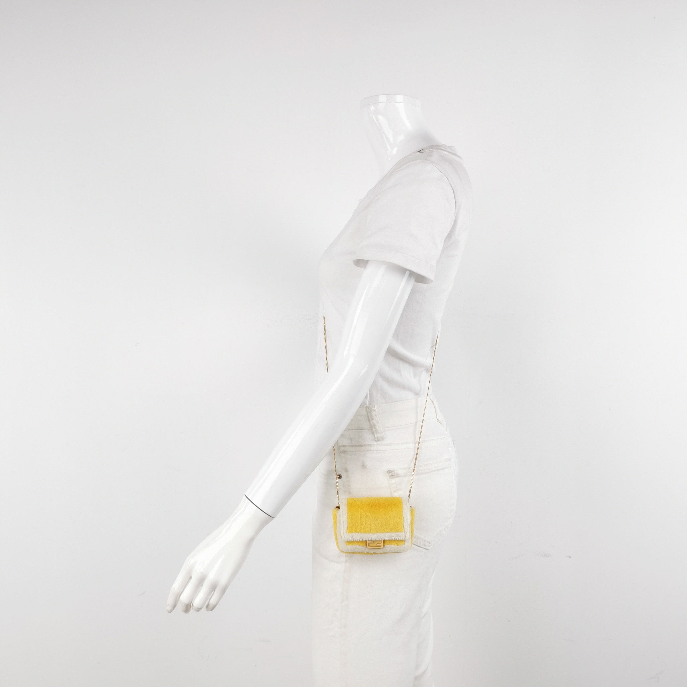 Fendi Nano Baguette Charm Yellow Synthetic Fur with Chain