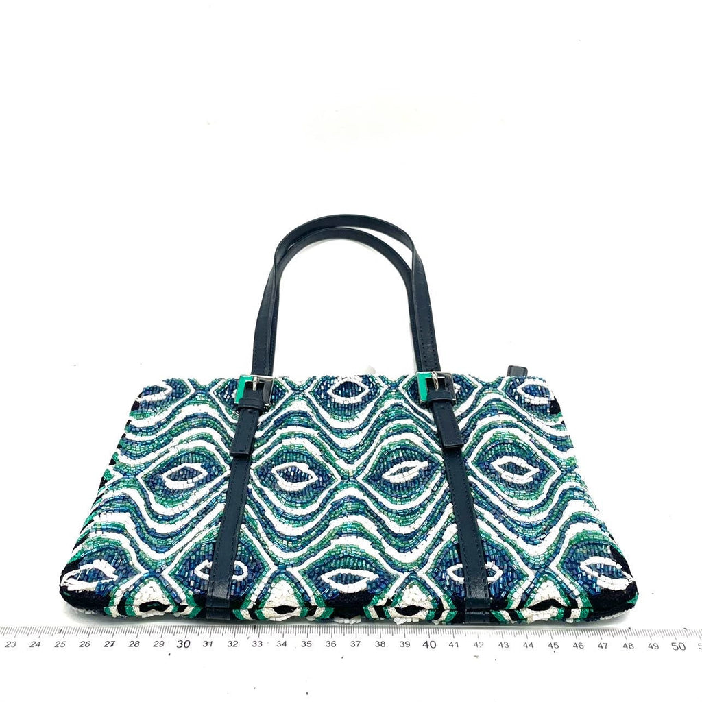 Fendi Beaded Shoulder Bag Blue Green Teel Eyelets