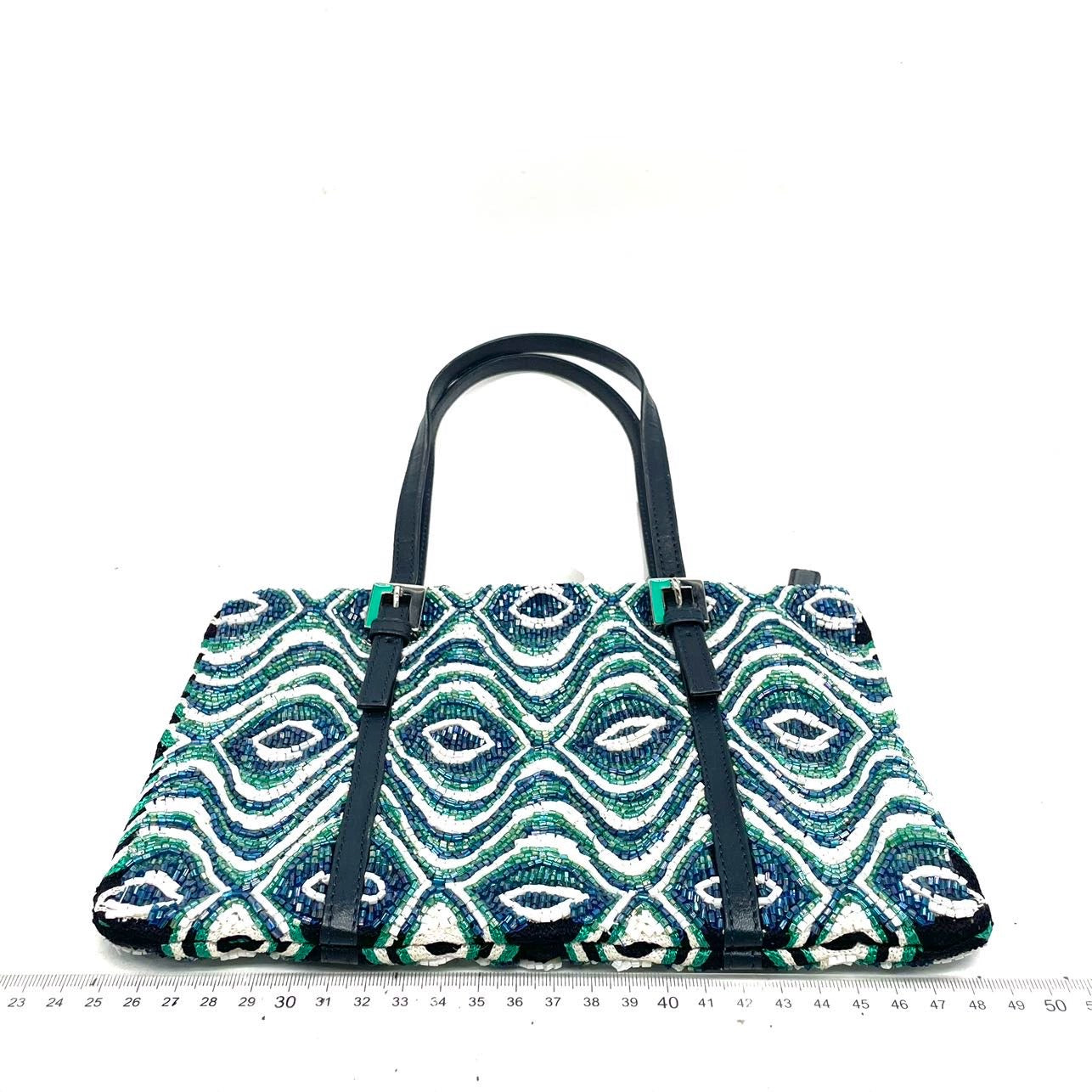 Fendi Beaded Shoulder Bag Blue Green Teel Eyelets