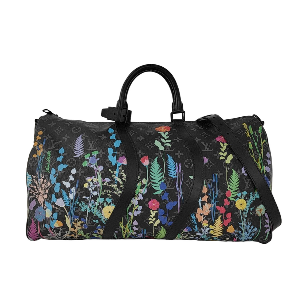 Louis Vuitton Keepall 50 Bandouliere Black Monogram Flower Prints