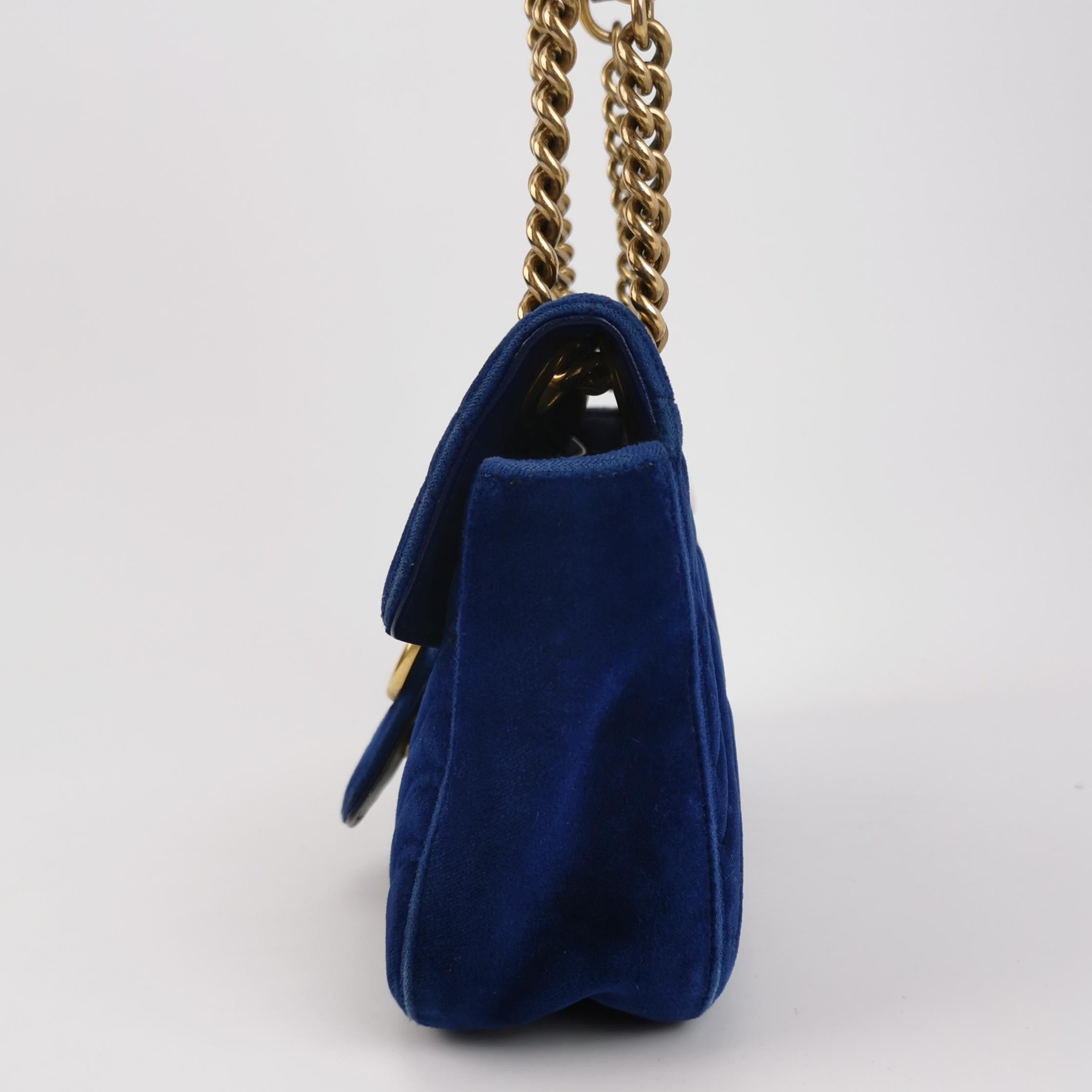 Gucci Marmont Small Flap Turquoise Navy Velvet Handbag