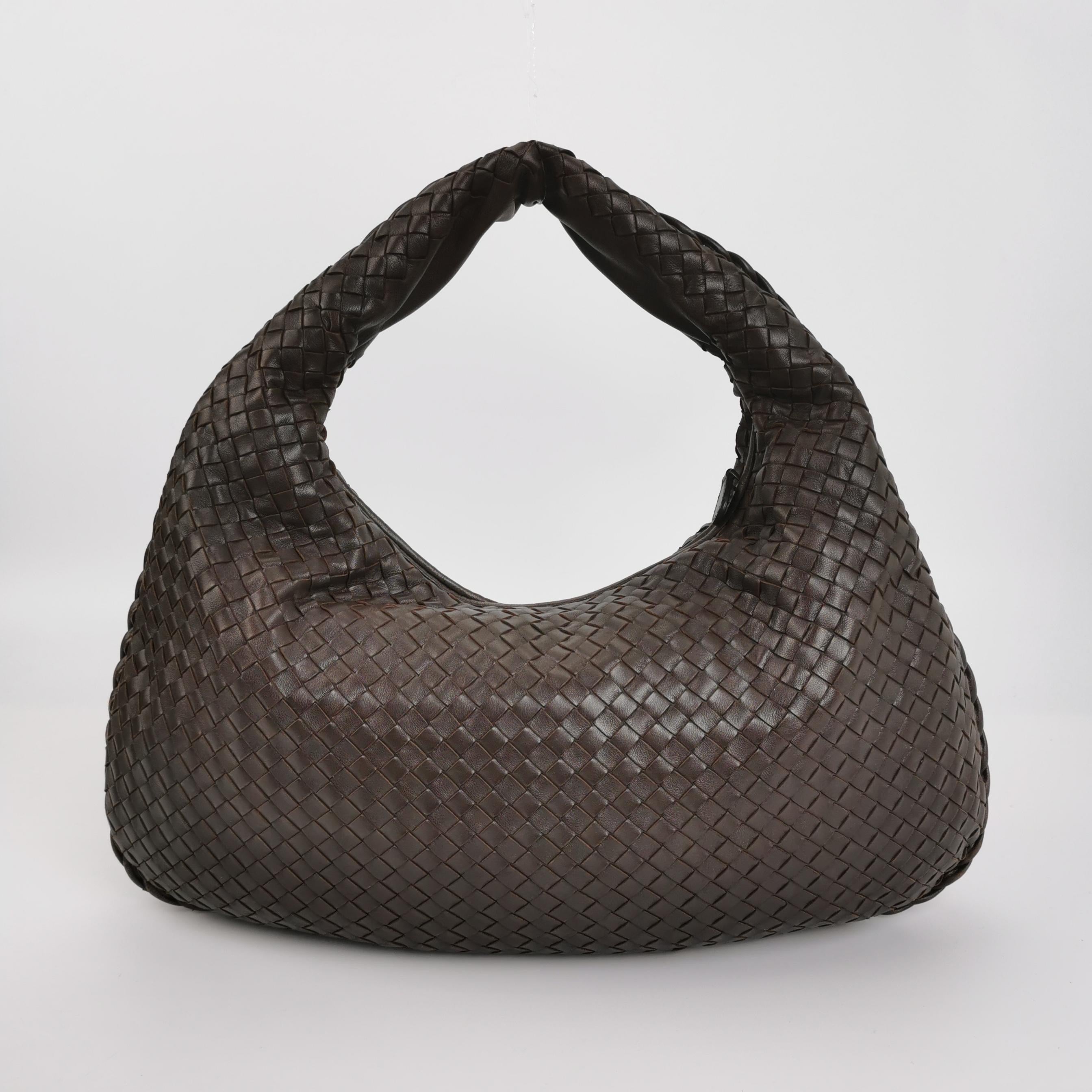 Bottega Veneta Veneta Hobo Dark Chocolate Brown Intrecciato Leather Bag 48cm