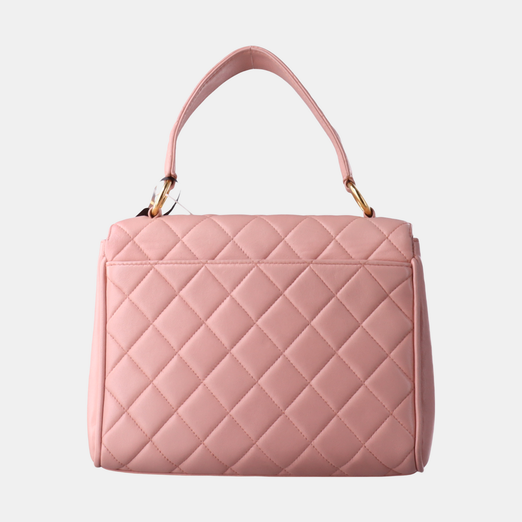 Chanel Vintage Top Handle Trendy CC Kelly Flap Bag Pink Cannage Lambskin Leather 24k Gold Plated Hardware
