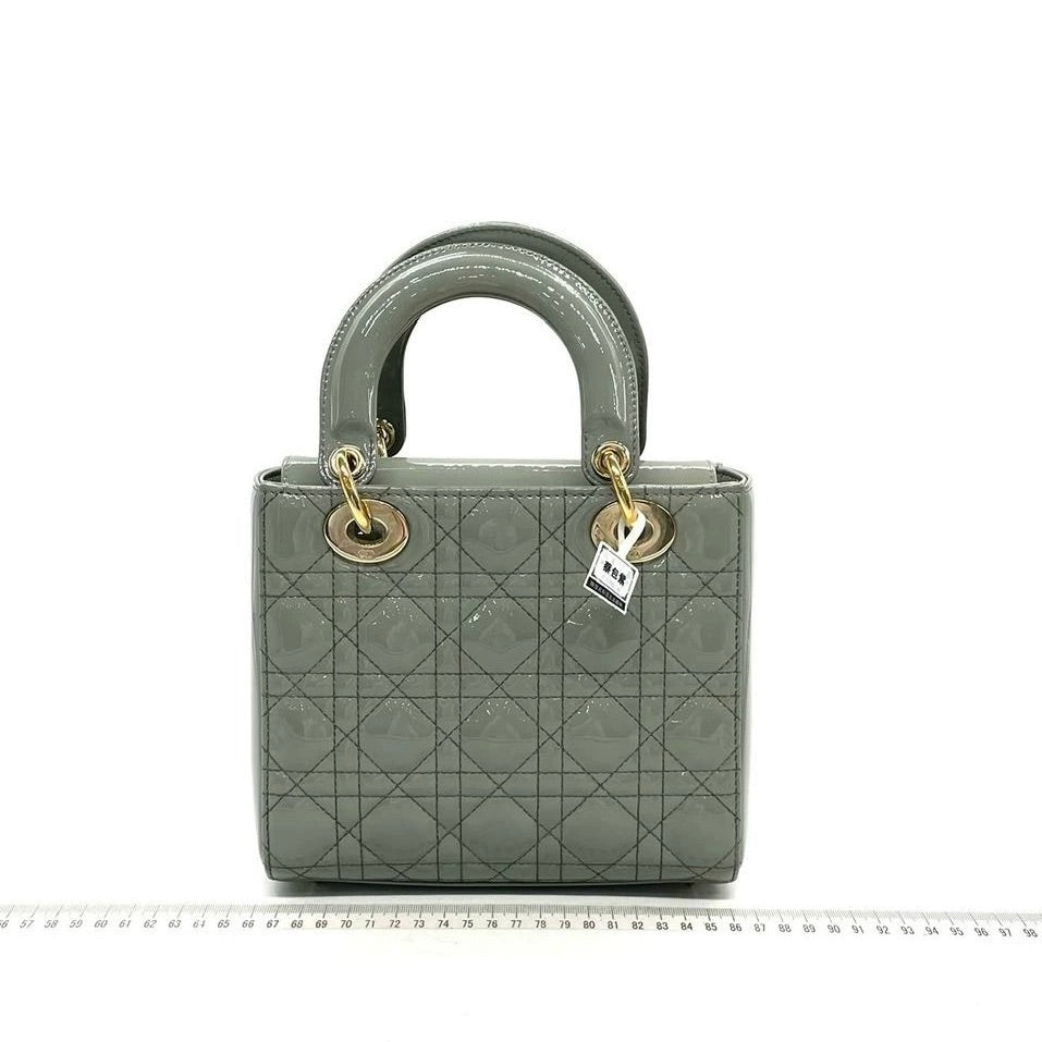 Lady Dior Small Grey Patent Leather with Strap