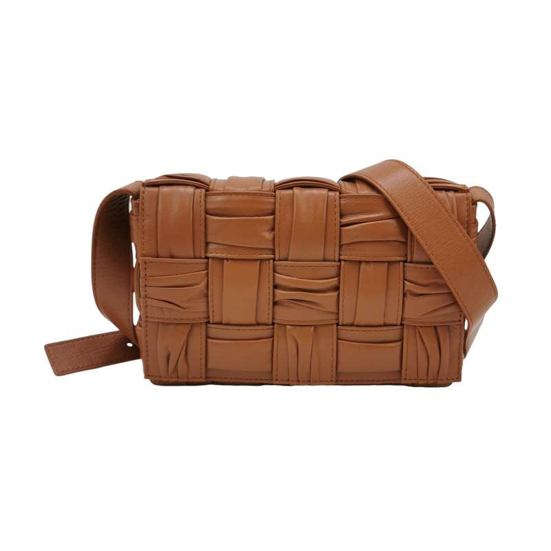 Bottega Veneta Brick Cassette Small Tan Brown Leather Crossbody Bag