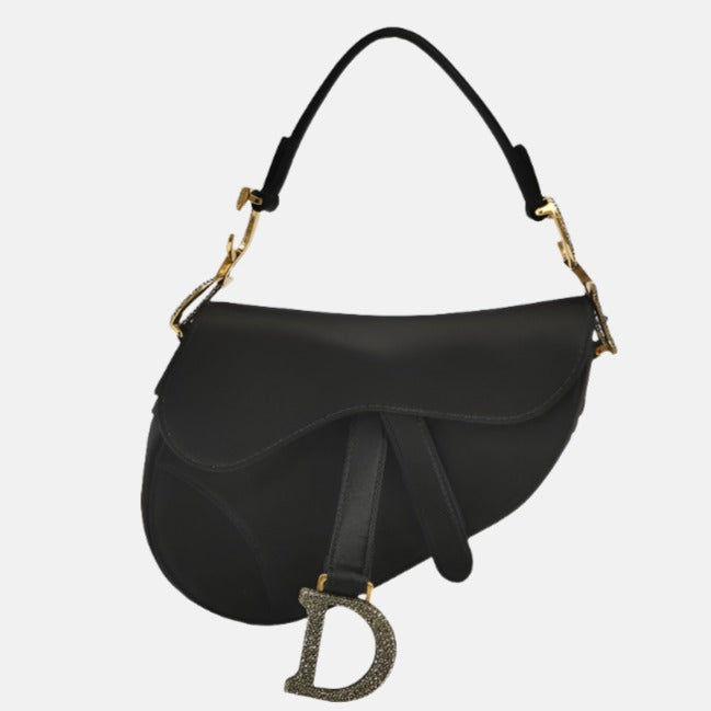 Dior Saddle Mini Silk Handbag Black with crystals