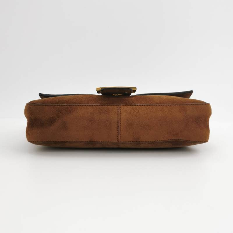 Fendi Baguette Selleria Suede Leather Crossbody Bag Medium Caramel Tan