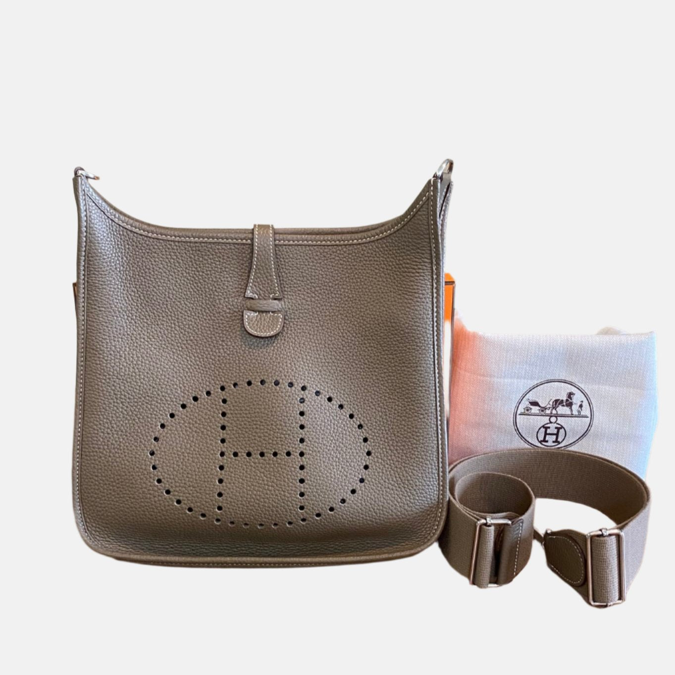 Hermes Evelyne 29 Large Crossbody Bag Grey with Strap