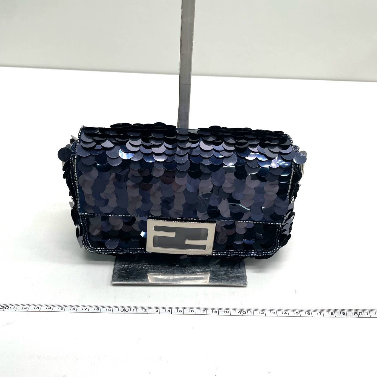 Fendi Baguette Mini Navy Sequins Chain Strap Crossbody Bag