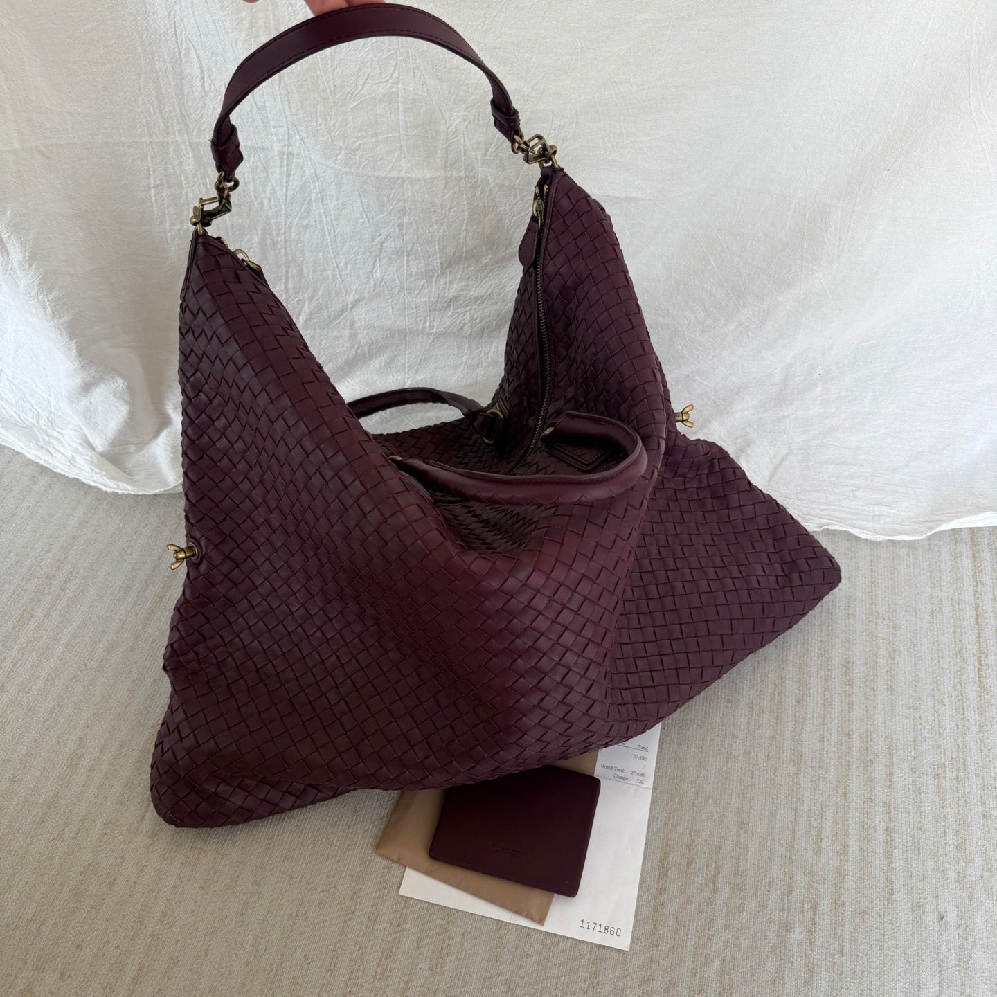 Bottega Veneta Maxi Convertible Tote Bag Wine Burgundy Leather Gold Hardware 50cm