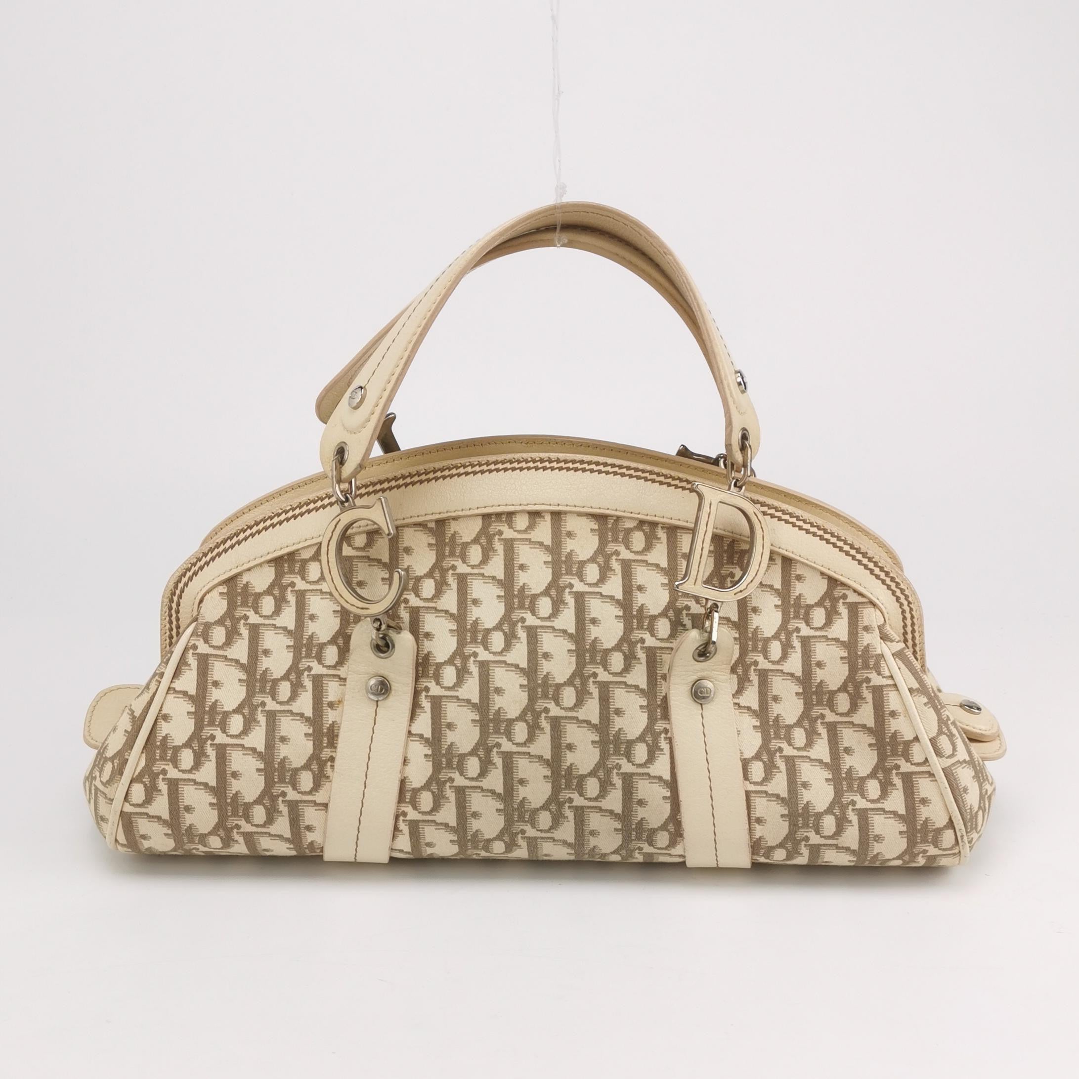 Dior Vintage Embroidered Diorissimo Bowler Bag Top White Monogram