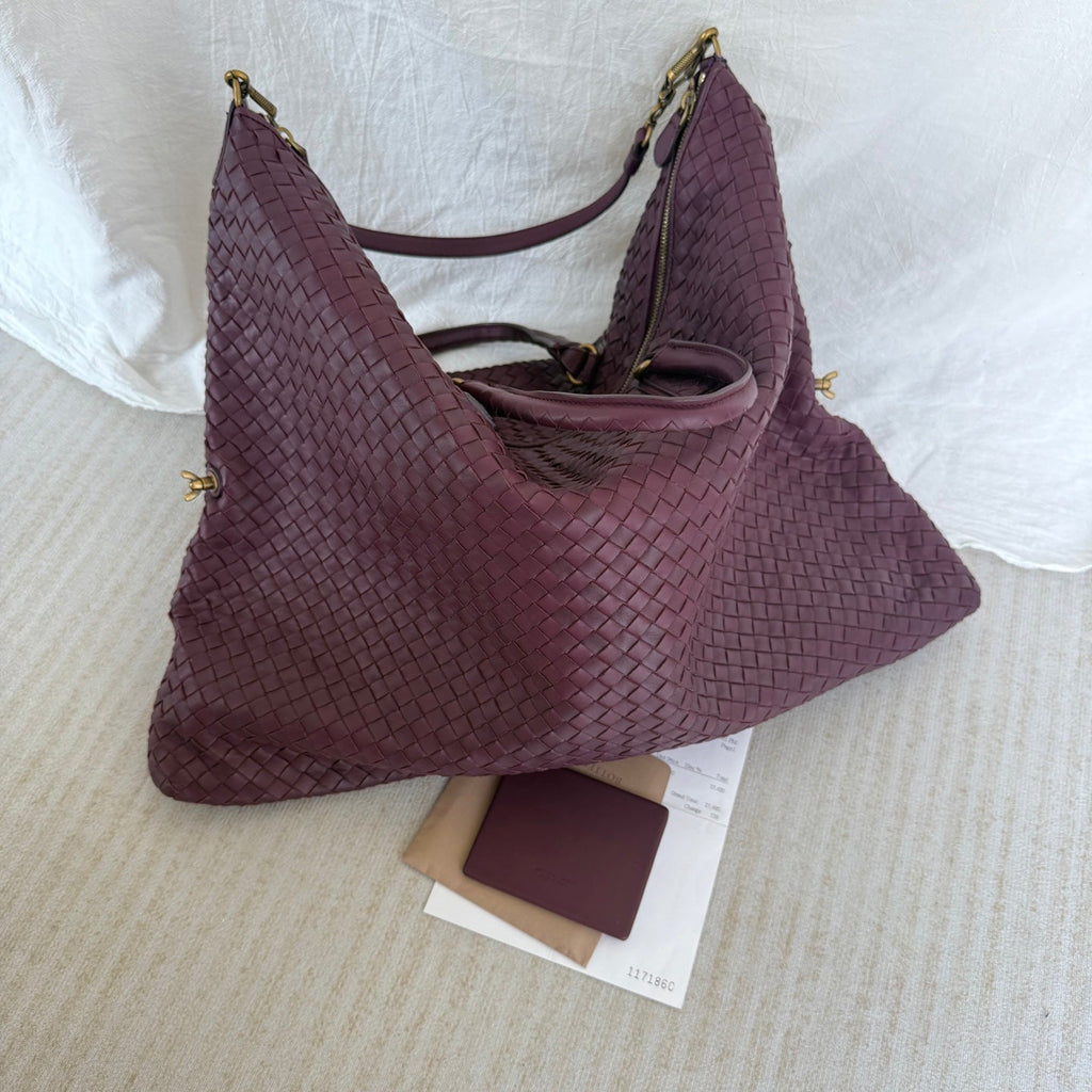 Bottega Veneta Maxi Convertible Tote Bag Wine Burgundy Leather Gold Hardware 50cm