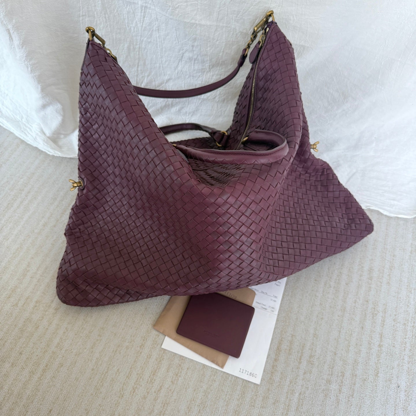 Bottega Veneta Maxi Convertible Tote Bag Wine Burgundy Leather Gold Hardware 50cm