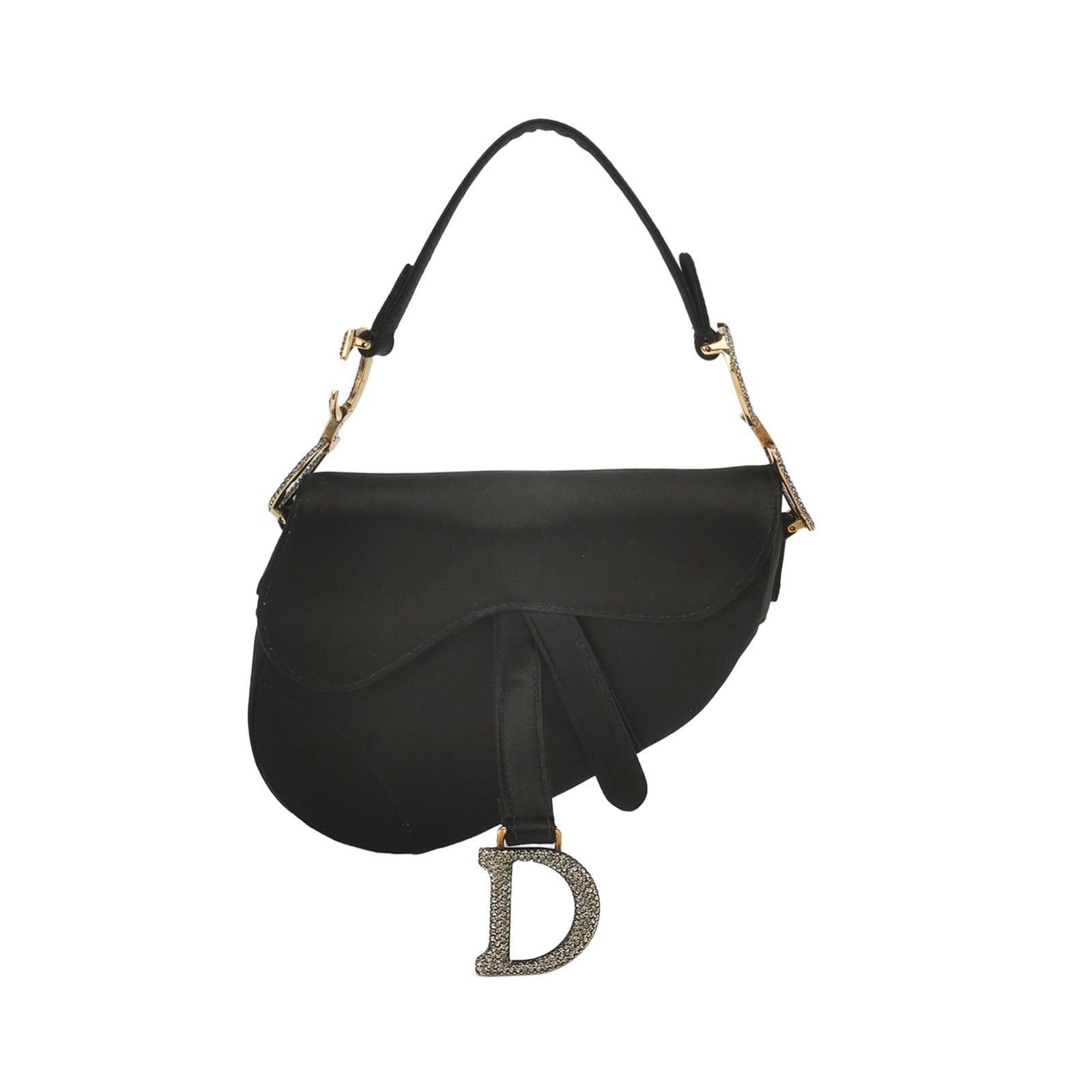 Dior Saddle Mini Silk Handbag Black with crystals