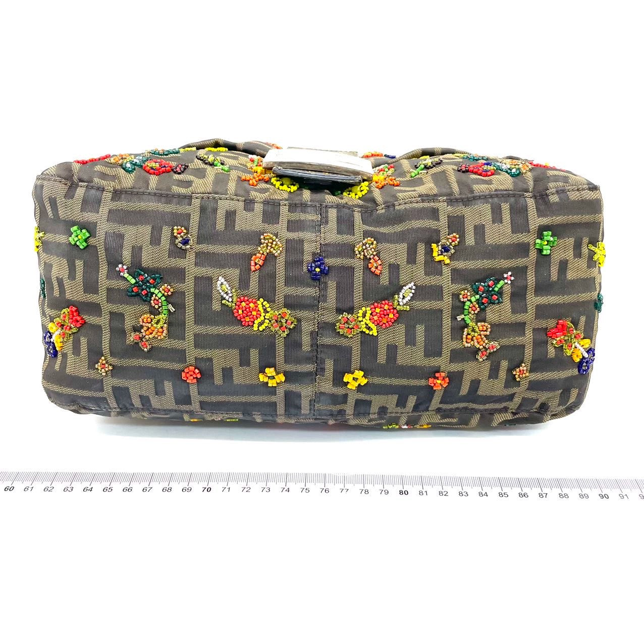 Fendi Mamma Baguette Zucca Monogram Floral Beaded Embroidery Lizard Strap