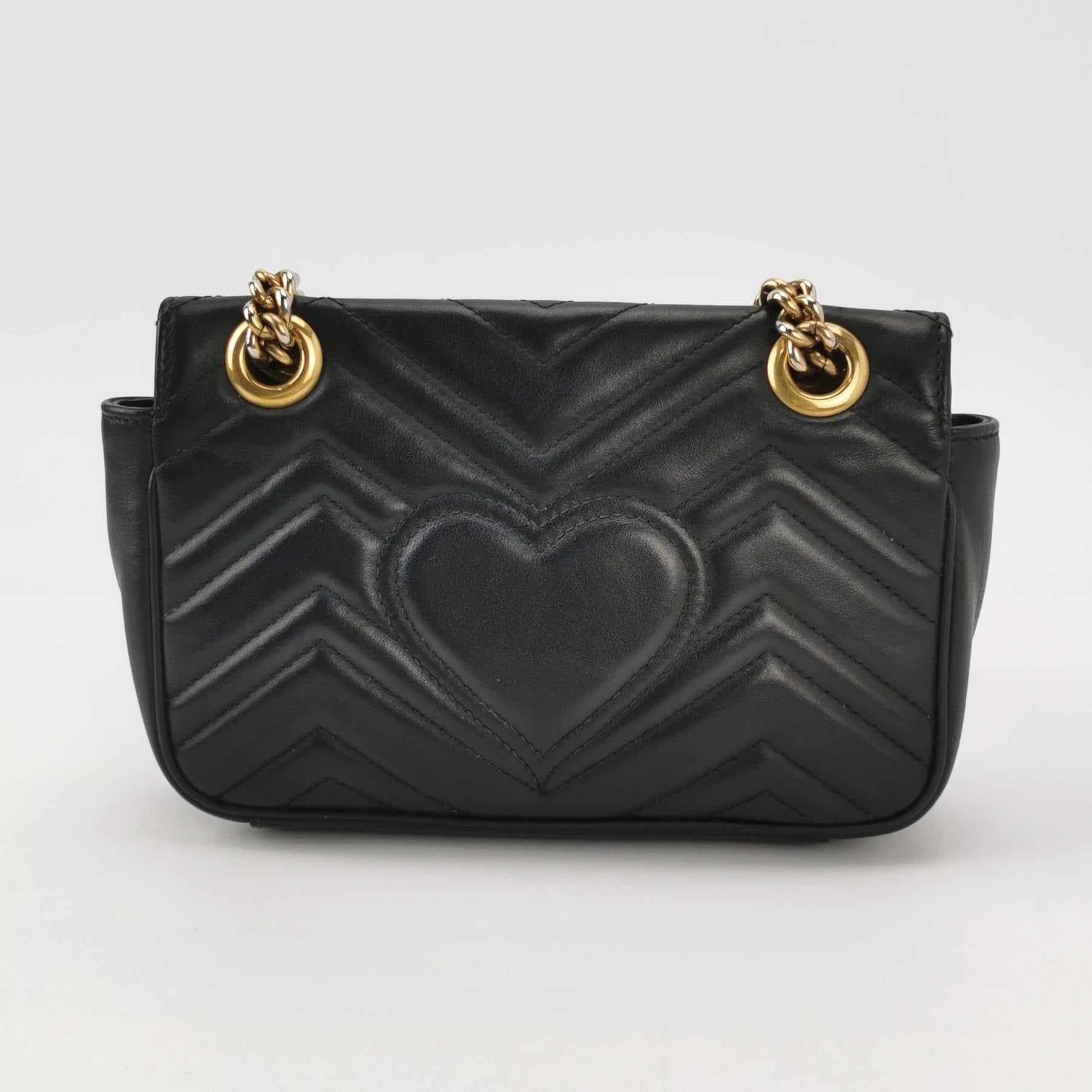 Gucci Marmont Mini Flap Black Calfskin Leather Handbag Gold Hardware