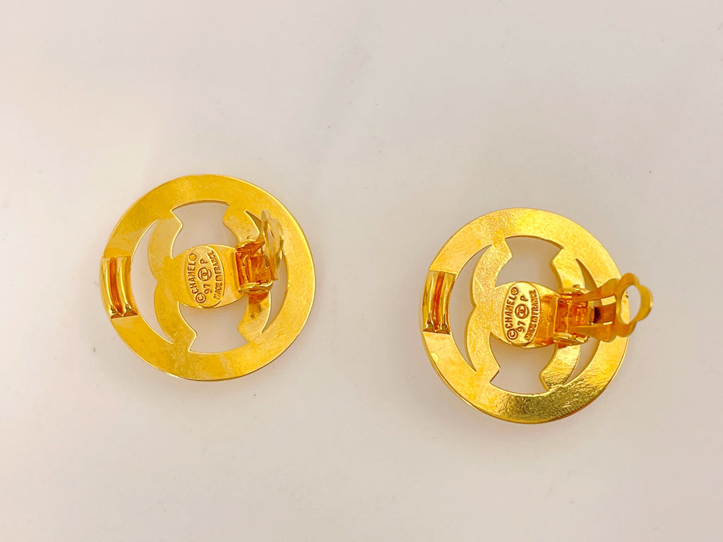 Chanel Vintage 97P Encircled Turnlock Stud Earrings
