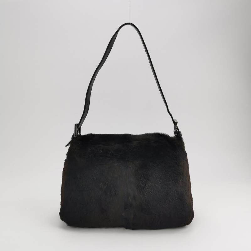 Fendi Mamma Baguette Black Faux Fur Shoulder Bag