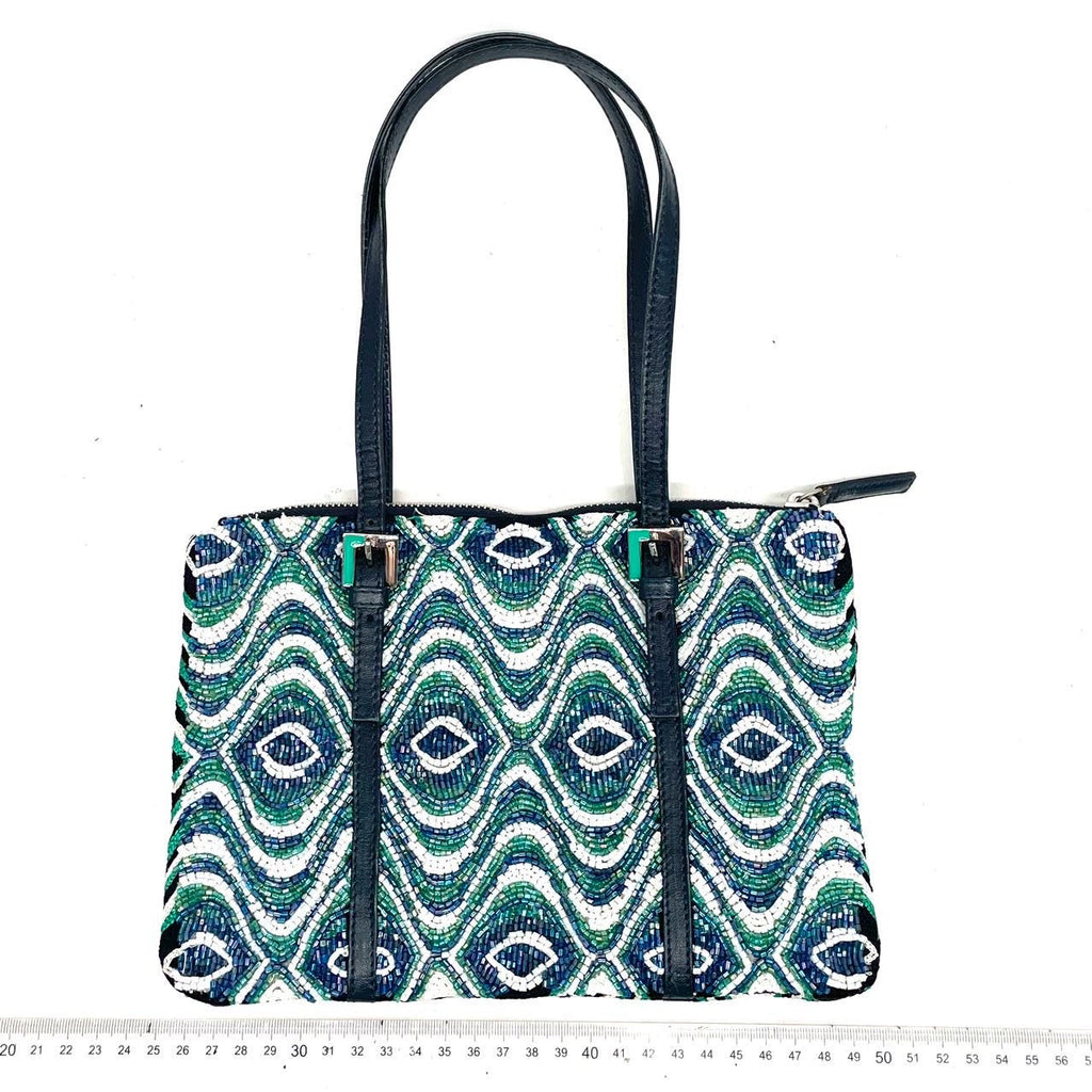 Fendi Beaded Shoulder Bag Blue Green Teel Eyelets