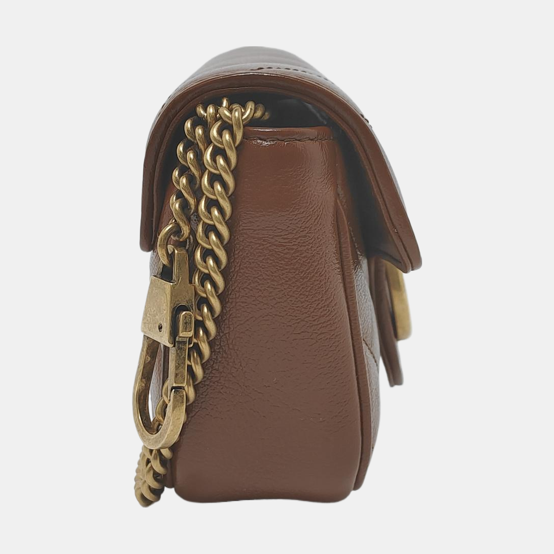 Gucci Marmont Super Mini Flap Chocolate Brown Leather Crossbody Bag