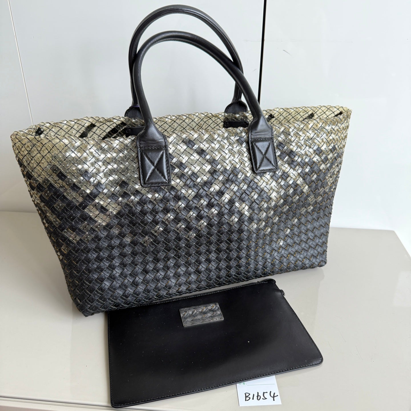 Bottega Veneta Cabat Large Intreccio Black and Transparent Leather and PVC Tote Bag