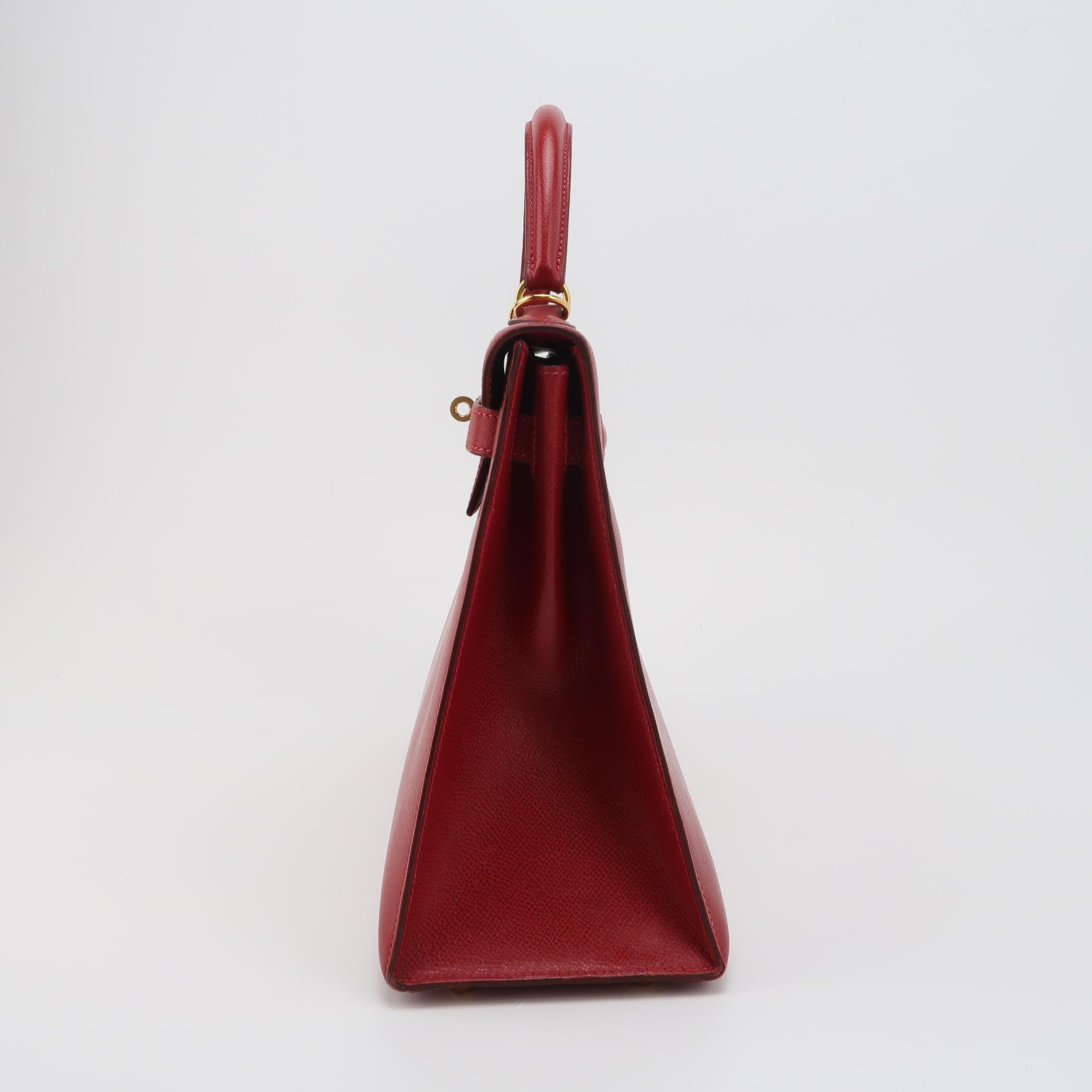 Hermes Kelly 32 Sellier Rouge Vif Red Courchevel Epsom Leather Double Ring Gold HW 2003