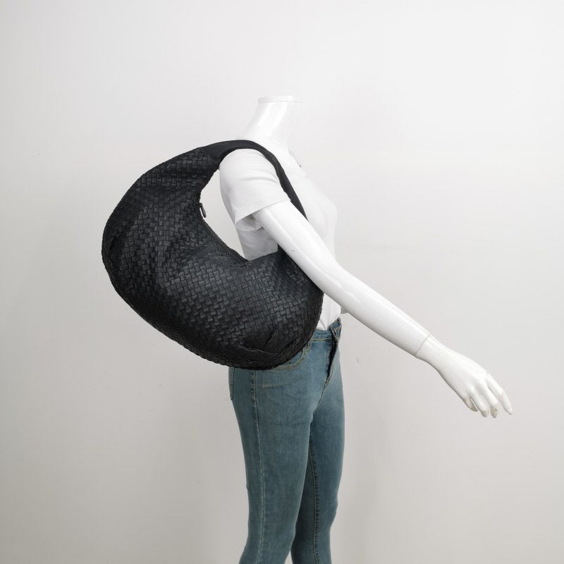 Bottega Veneta Belly Hobo Intrecciato Leather Black Large 55cm