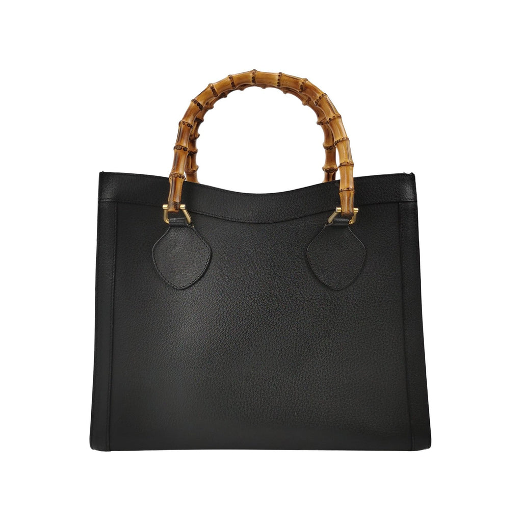 Gucci Diana Vintage Large Black Calfskin Leather Bamboo Top Handles Tote Bag