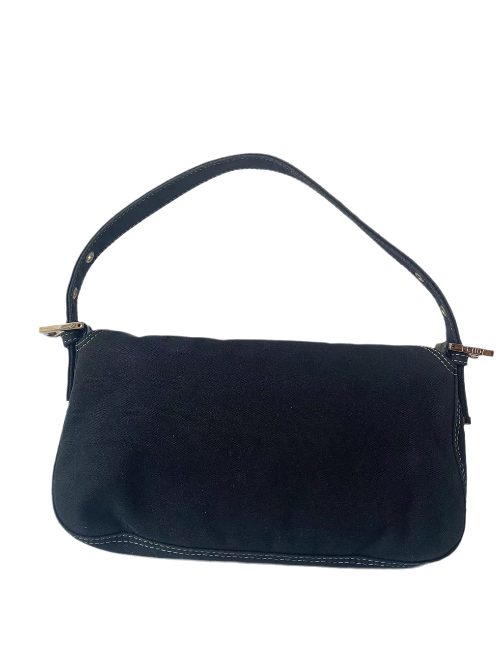 FENDI Baguette Blue Denim Navy Shoulder Bag with Enamel Buckle