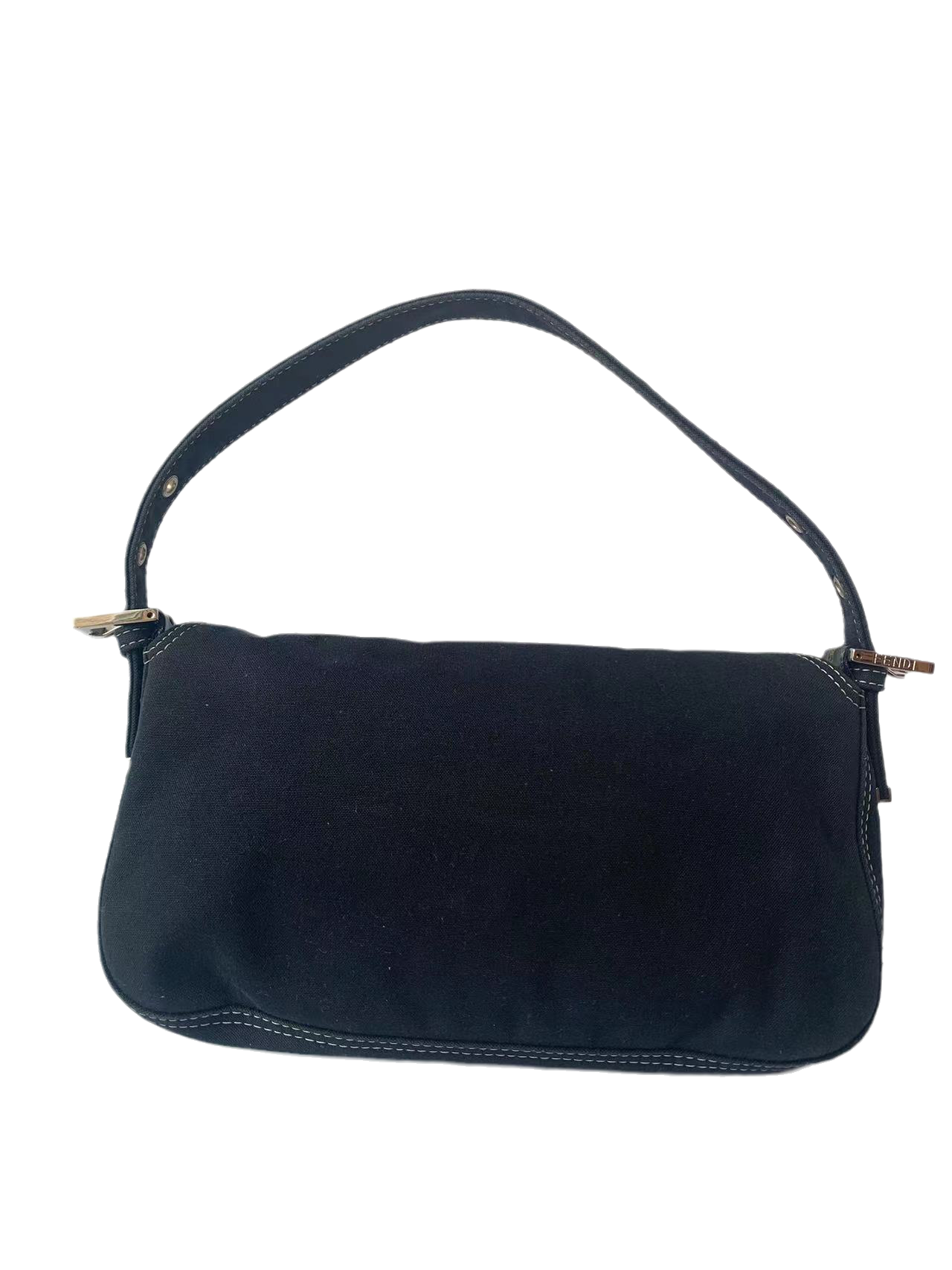 FENDI Baguette Blue Denim Navy Shoulder Bag with Enamel Buckle